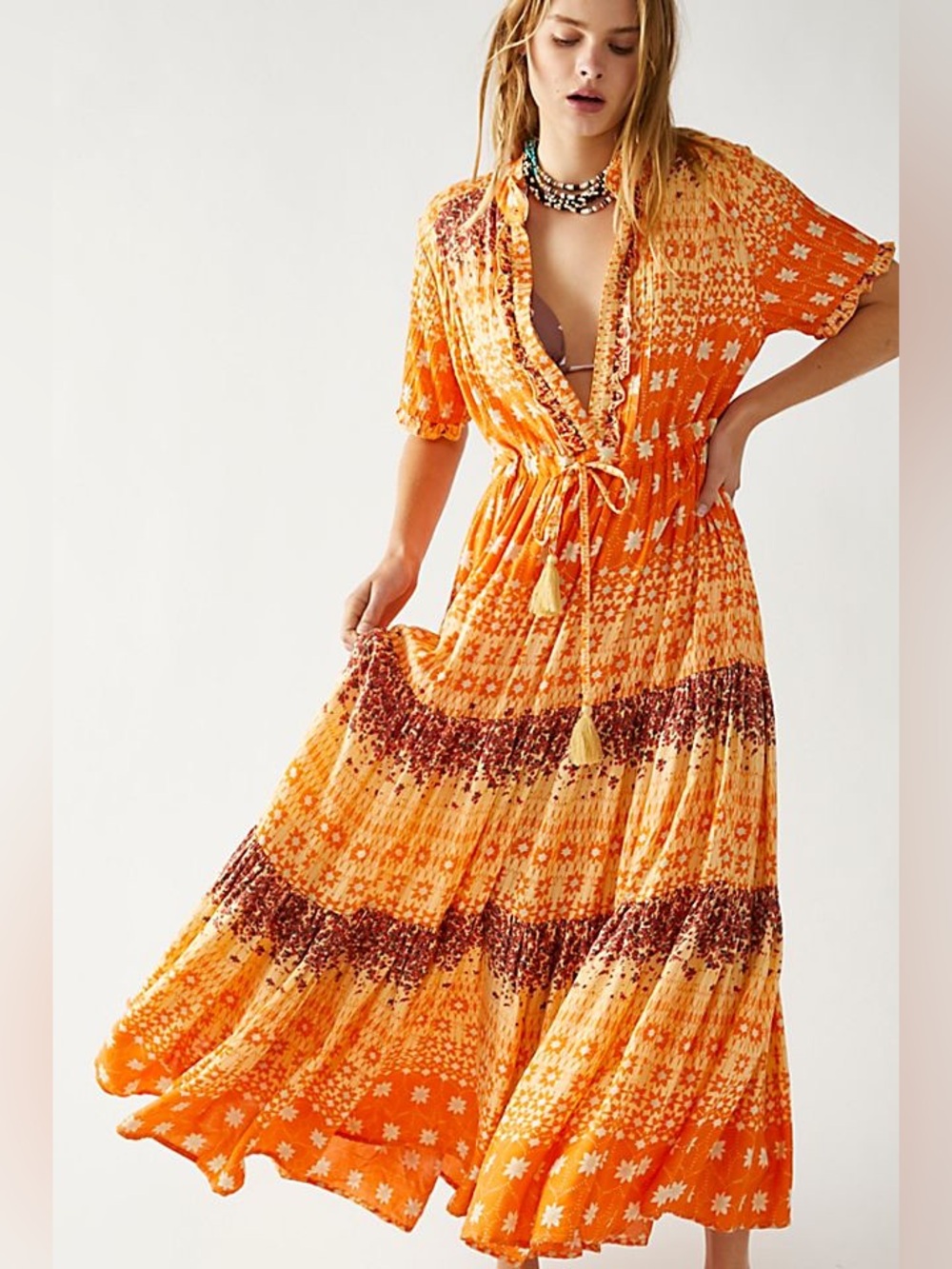 Free People Rare Feelings Maxi Dress NWT Orange Large